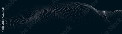 Large amount of data. Abstract black background with futuristic point wave. Vector illustration .