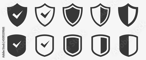 Set of security shield icons isolated on white background. protection, shield, Safety, and defense vector.