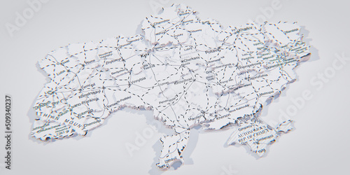 Military conflict between Ukraine and Russia. Concept map of war. cartography design. 3d render