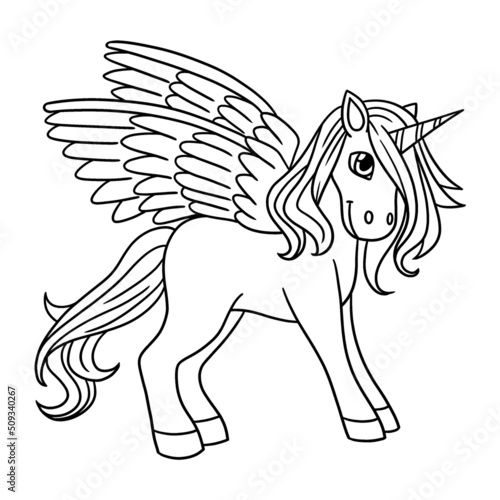 Unicorn With Wings Isolated Coloring Page for Kids
