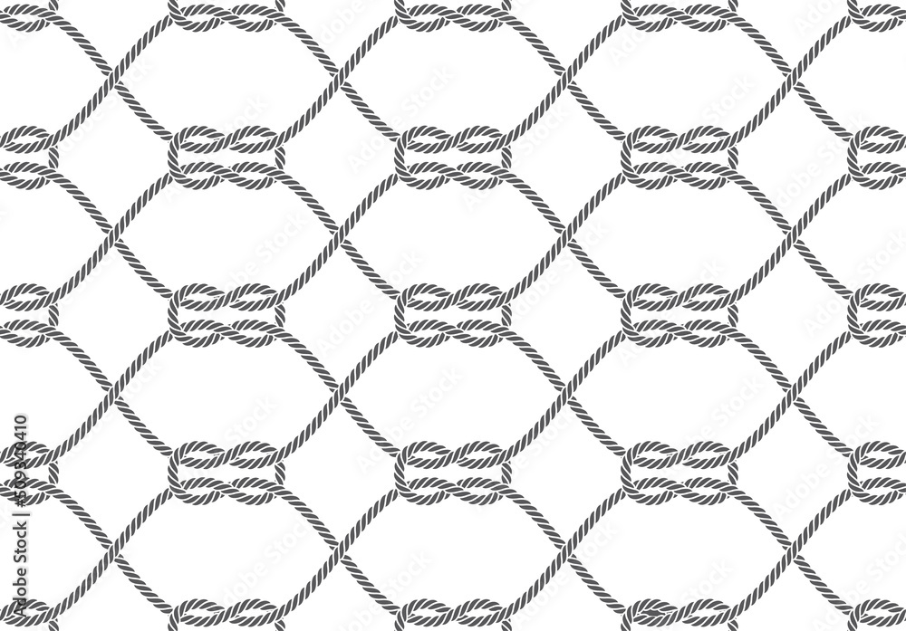 Fototapeta premium Vector seamless black line template composed of intertwined ropes. Isolated on white background.
