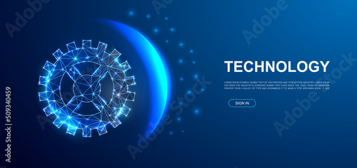 Gear 3d polygonal symbol for landing page template. Low poly Industry illustration for promo banner design. Gear wheel design illustration concept.