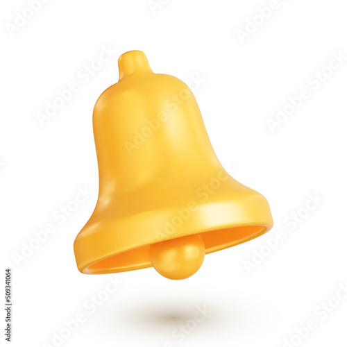 Gold bell icon. The concept of a new message notification in social networks, instant messengers or email. Realistic 3d vector illustration isolated on a white background