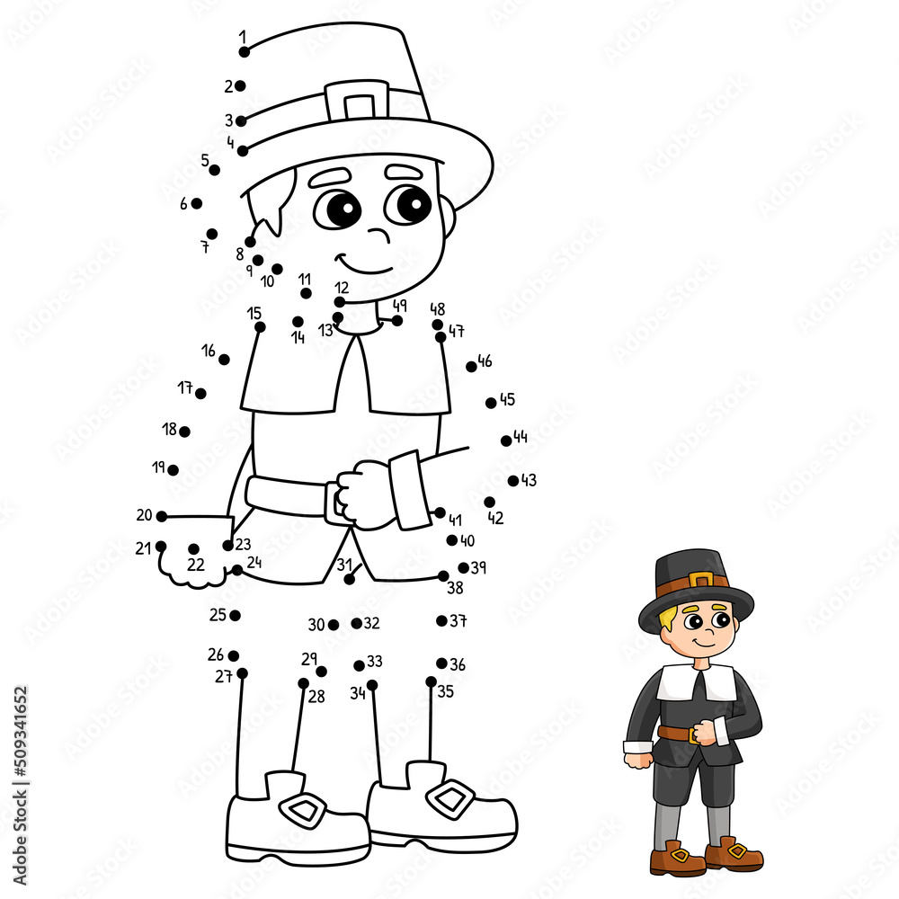 Dot to Dot Thanksgiving Pilgrim Boy Coloring Page Dot to Dot Thanksgiving Pilgrim Boy Coloring Page
