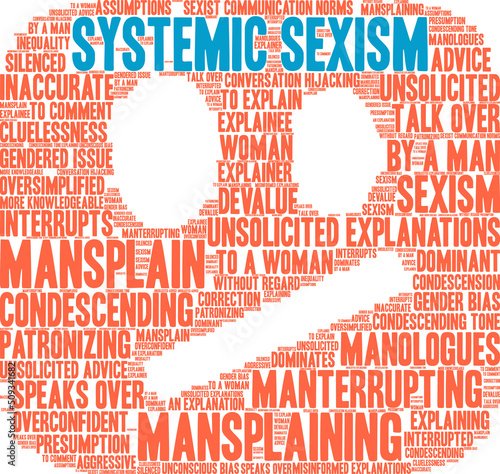 Systemic Sexism Word Cloud on a white background. 