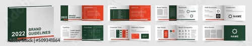 Multi-purpose Brand Guidelines template. Brand Manual presentation mockup. Dark Green Logo Guideline template. Logo Guide Book layout