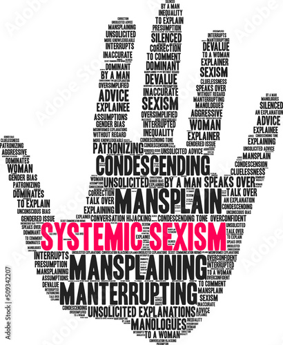 Systemic Sexism Word Cloud on a white background. 