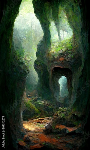 Fotografija Portrait Game Background Forest Landscape Cave Abstract Dyed Background Game 3D