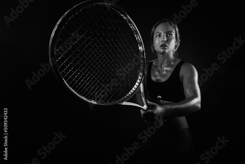 Young blonde girl athlete, sweating after tennis training