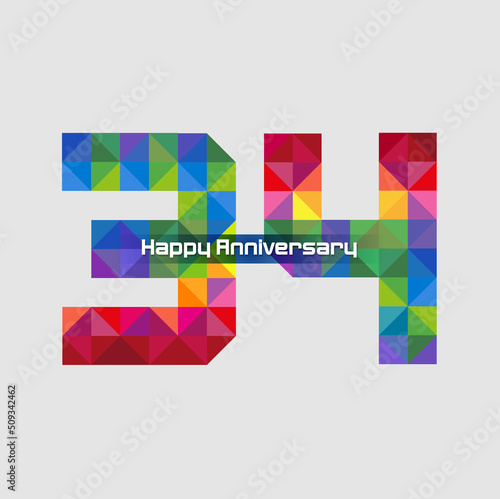 Number 34 in triangular style, modification number 34 for symbol or icon celebration thirty four year happy anniversary. photo