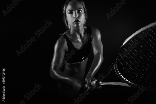 Young blonde girl athlete, sweating after tennis training © Beatriz