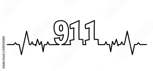 Cartoon heartbeat line pulse. In Case Of Emergency. Call 911. Helpline number Day. SOS symbool Safety first Medical logo Vector icon, symbol. Distress signal. Alarm, help location pincall phone.