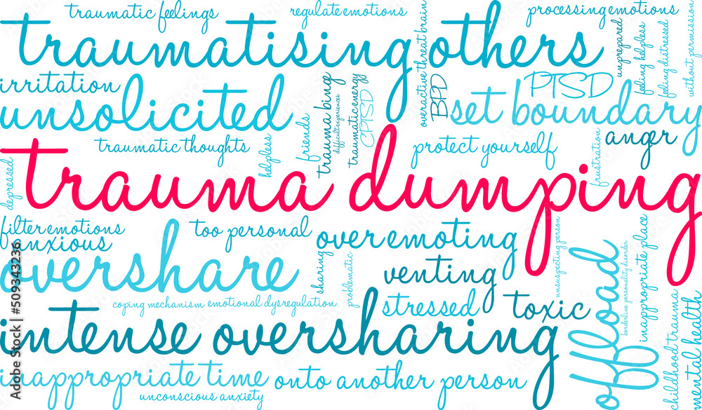 Trauma Dumping Word Cloud on a white background. Trauma Dumping Word Cloud on a white background.