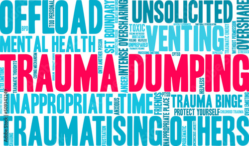 Trauma Dumping Word Cloud on a white background. 