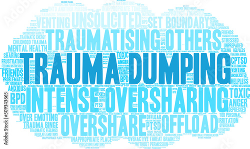 Trauma Dumping Word Cloud on a white background. 