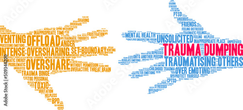 Trauma Dumping Word Cloud on a white background. 