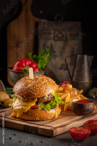 burger and fries