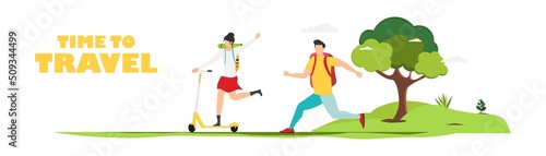 Travel. Summer rest. Family travel. Vacation with friends. Vector illustration.