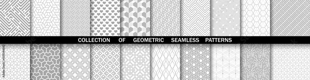 Geometric set of seamless gray and white patterns. Simpless vector graphics. - obrazy, fototapety, plakaty 