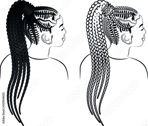 African women braids hair black vector illustration
