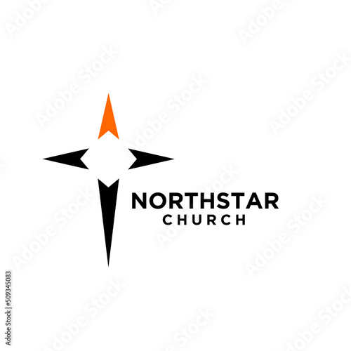 north star with cross church logo icon vector