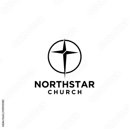 north star with cross church logo icon vector