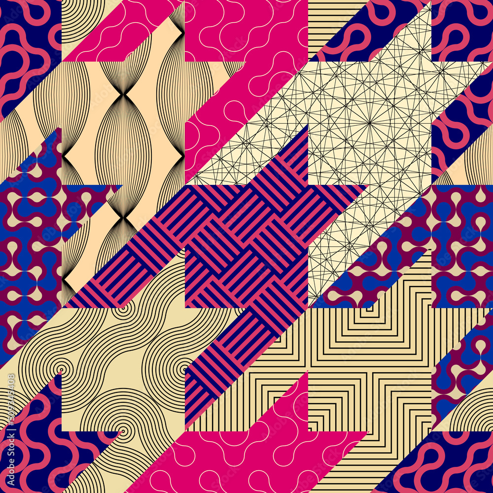 Geometric retro patchwork collage