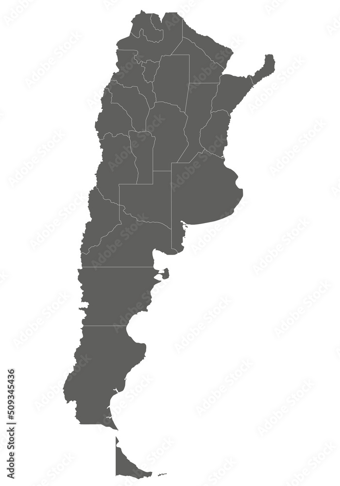 Vector blank map of Argentina with provinces or federated states and administrative divisions. Editable and clearly labeled layers.