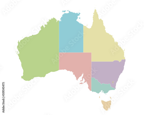 Vector blank map of Australia with regions or territories and administrative divisions. Editable and clearly labeled layers. photo