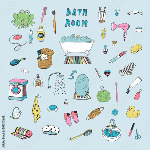 Bathroom objects vector illustrations set