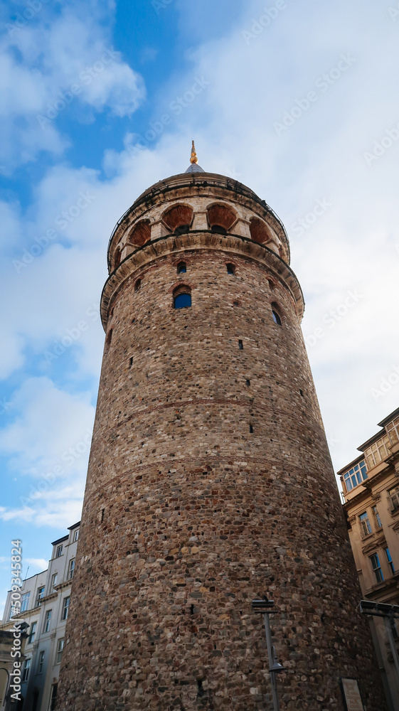 Galata Tower in Istanbul, Turkey with buildings in the background