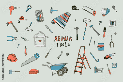 Repair tools vector illustrations set