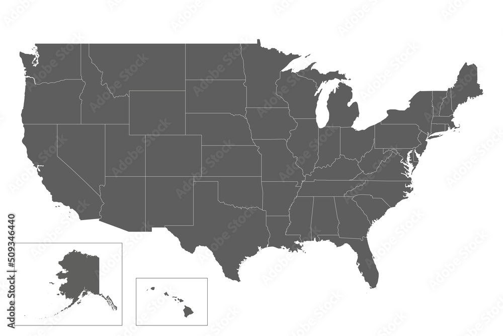 Vector blank map of USA with states and administrative divisions. Editable and clearly labeled layers.