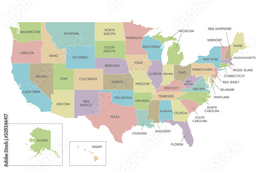 Vector map of USA with states and administrative divisions. Editable and clearly labeled layers.