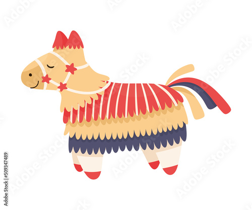 Decorated Mexican Pinata Llama as Colorful Toy Made of Papier-mache with Treats for Child Party Celebration Vector Illustration