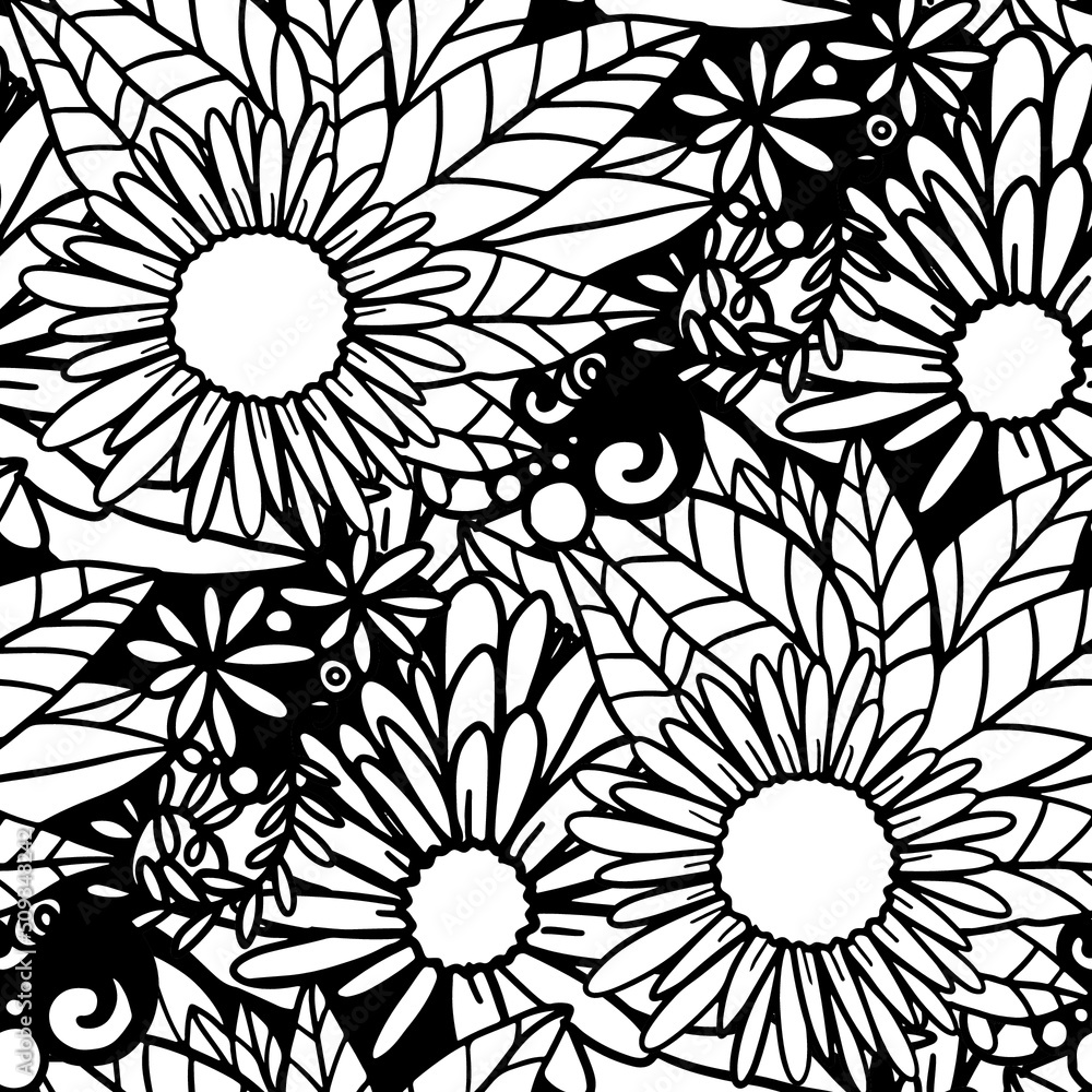 Coloring pages seamless background, Floral coloring book