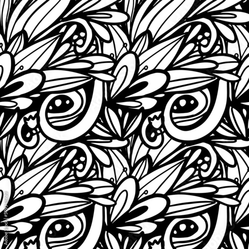 Fototapeta Naklejka Na Ścianę i Meble -  Coloring pages seamless background, Floral coloring book