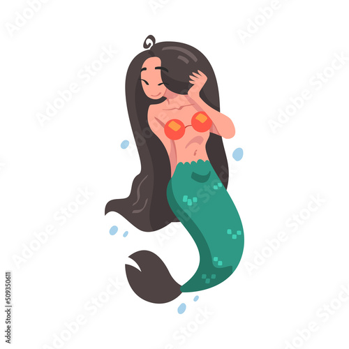 Mermaid or Seamaid as Aquatic Creature with Female Body and Fish Tail Vector Illustration