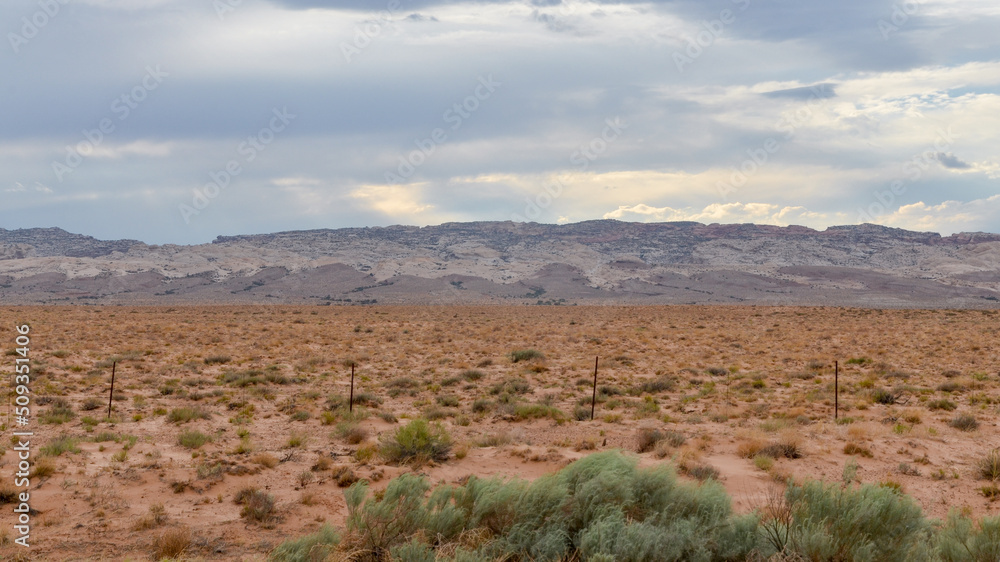 storm clouds over desert and distant mesas of southern Utah