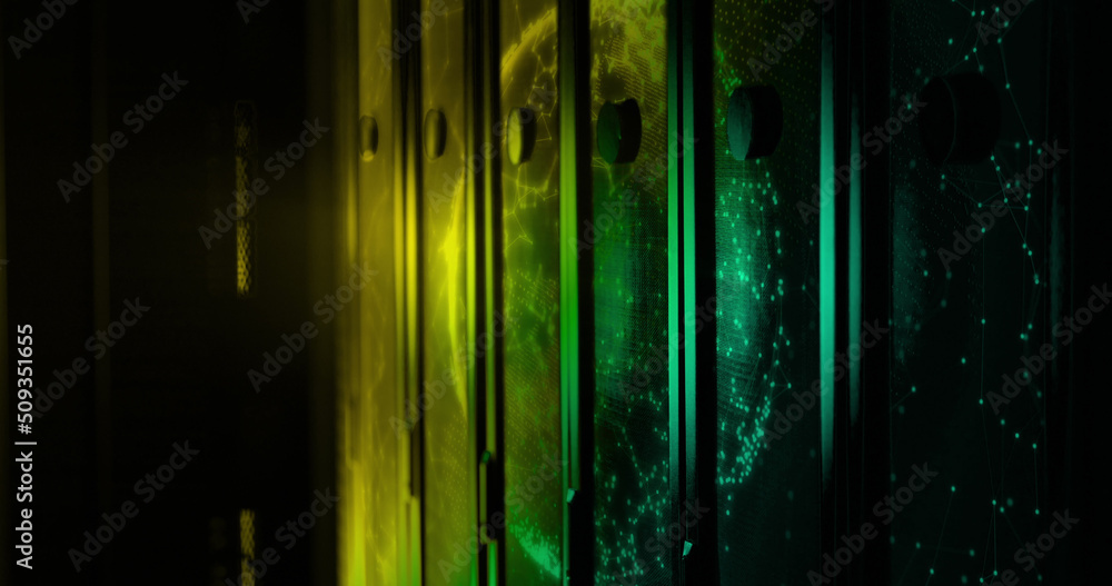 Obraz premium Image of moving shapes over server room