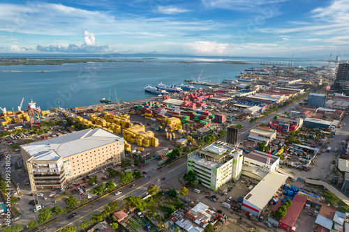 Cebu City, Philippines - Aerial of Sergio Osmena Jr Boulevard and the Port of Cebu. photo