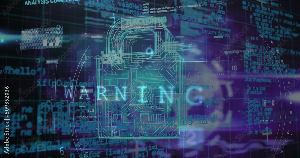 Image of security padlock and data processing over navy background Image of security padlock and data processing over navy background