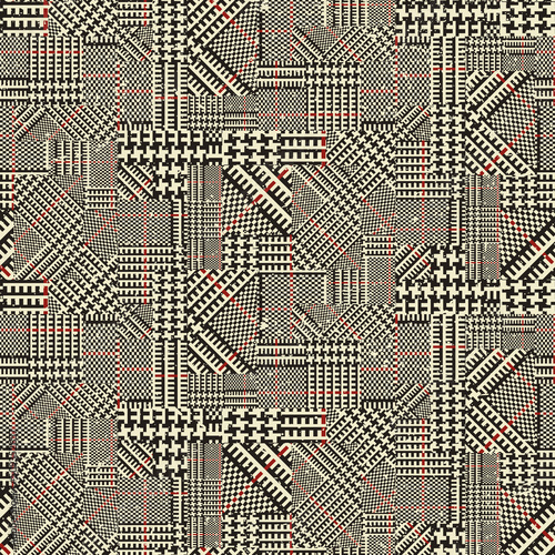 Glen plaid tartan fabric patchwork abstract vector seamless pattern grunge effect in separate layer