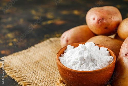 potato starch on a dark rustic background
