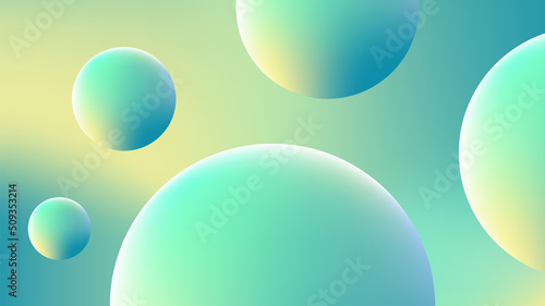 Gradient colorful bubbles wallpaper. Green  teal  turquoise  and yellow color gradient. Bright and soft color gradient. Circles with gradient color.