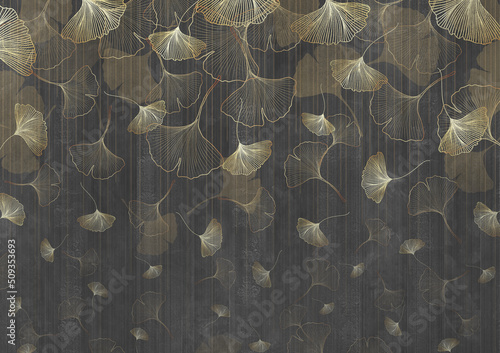 Fotografía Vintage illustration with falling ginkgo leafs on grunge background