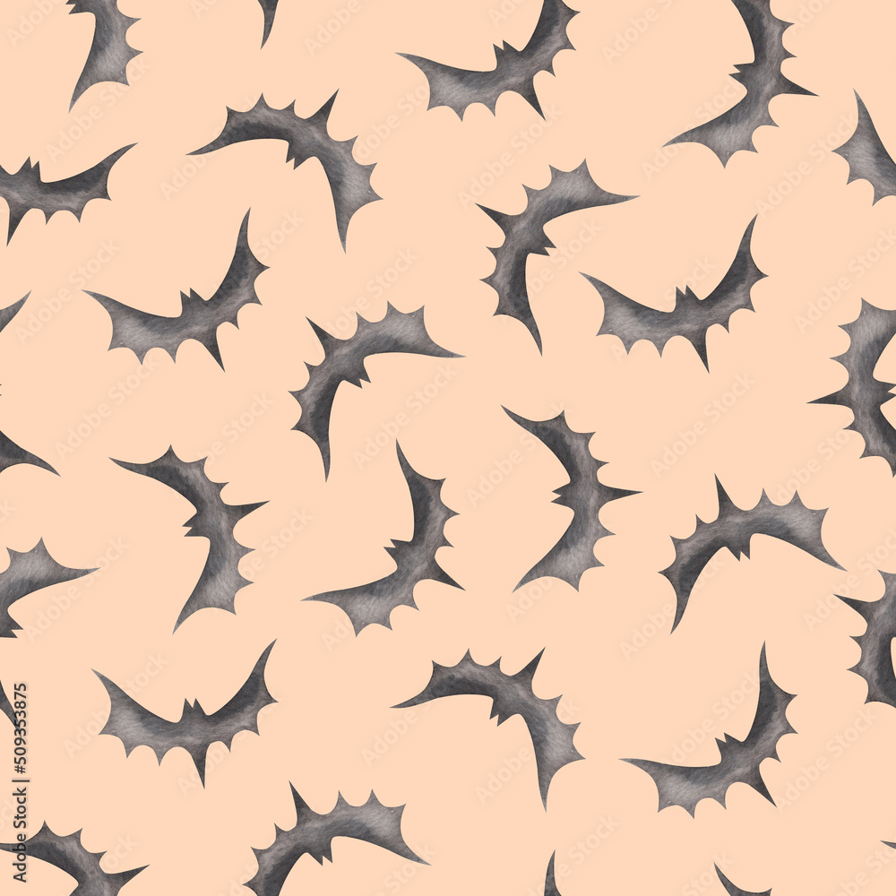 Fototapeta premium Seamless pattern with watercolor bat.