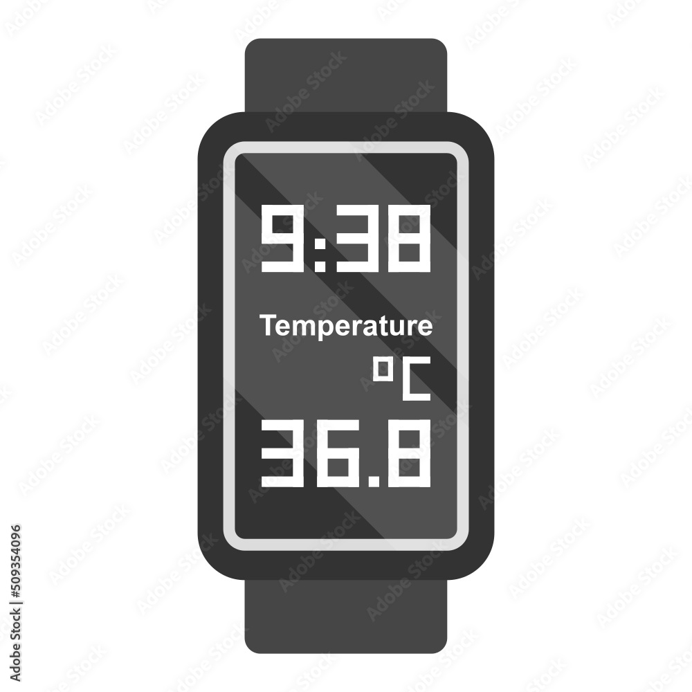 Smartwatch with fitness Tracker Concept, Leather Strap Wrist Watch vector color icon design, Wearable technology symbol, Personal Internet of Things Sign, tech togs stock illustration