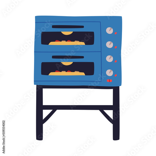 Closed Oven with Pizza Cooking Inside Vector Illustration