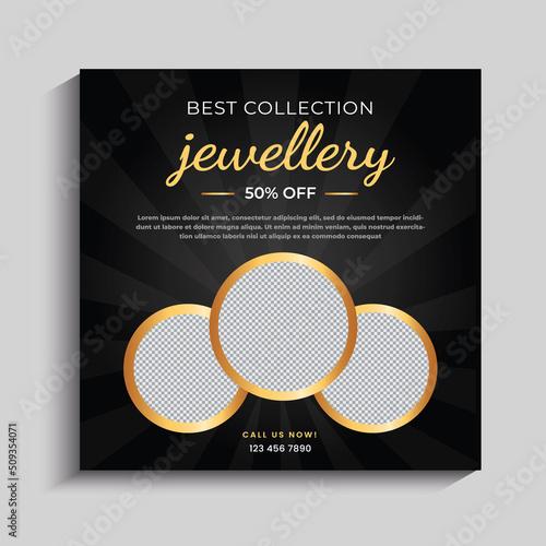Jewelry social media post, web banner or square flyer design template